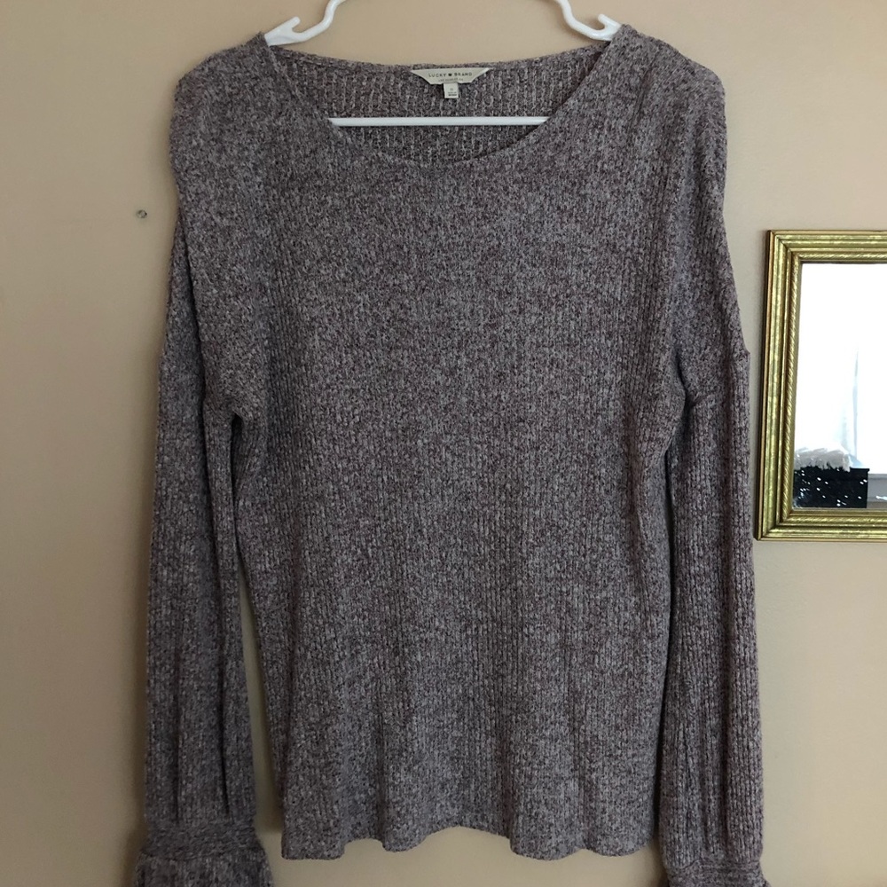 Purple long sleeve top w/ tie sleeves